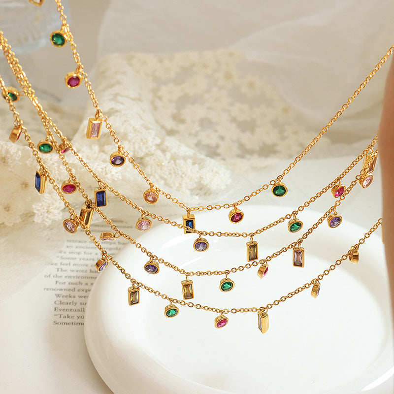 Colorful Zircon Tassel Neckalce