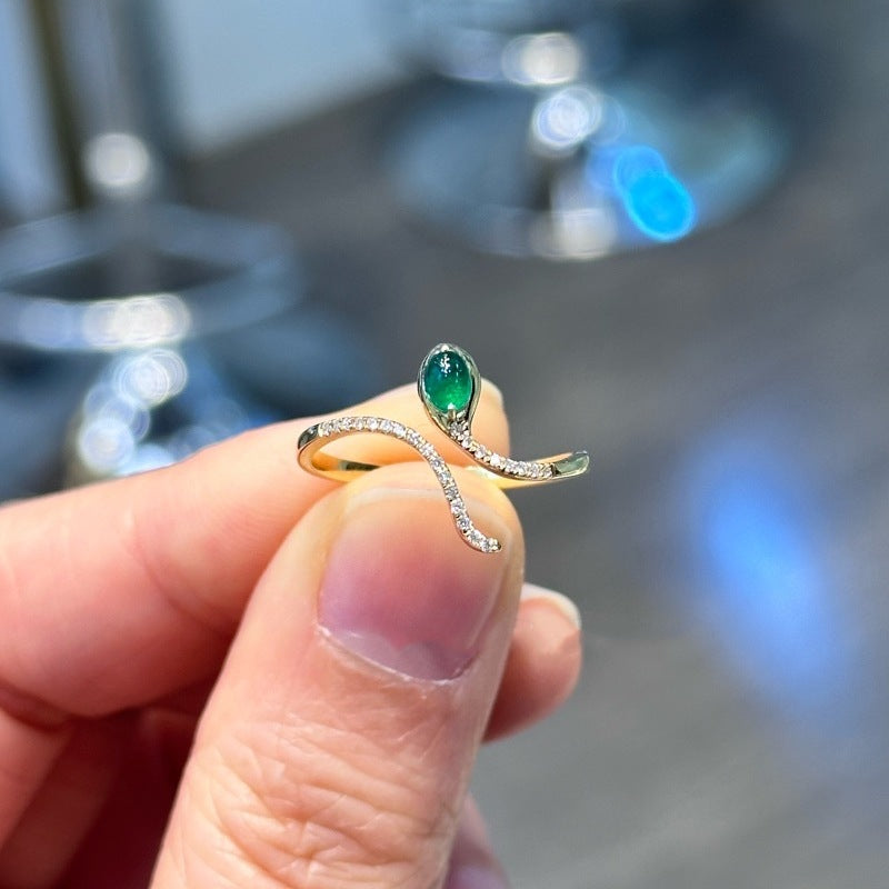 Emerald and Diamond Sanke Ring