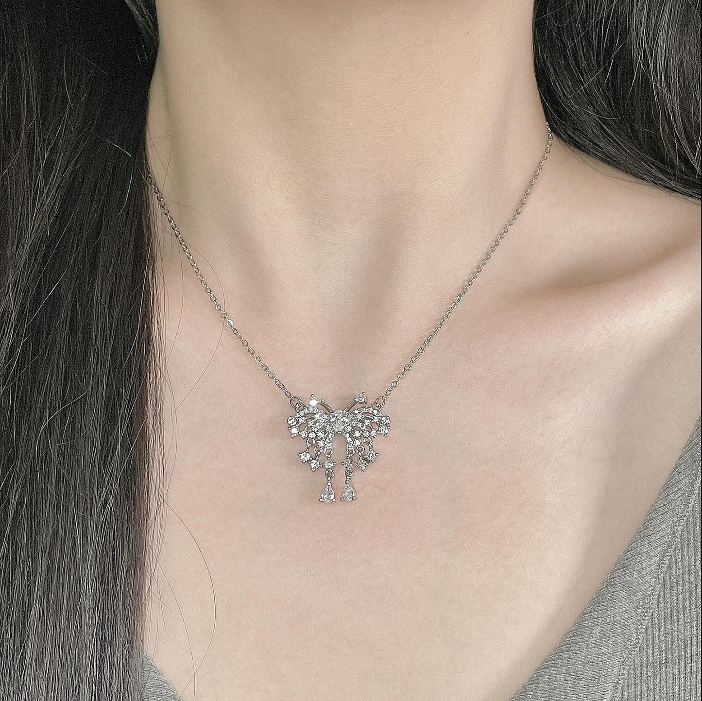 Flowing Sparkling Butterfly Necklace