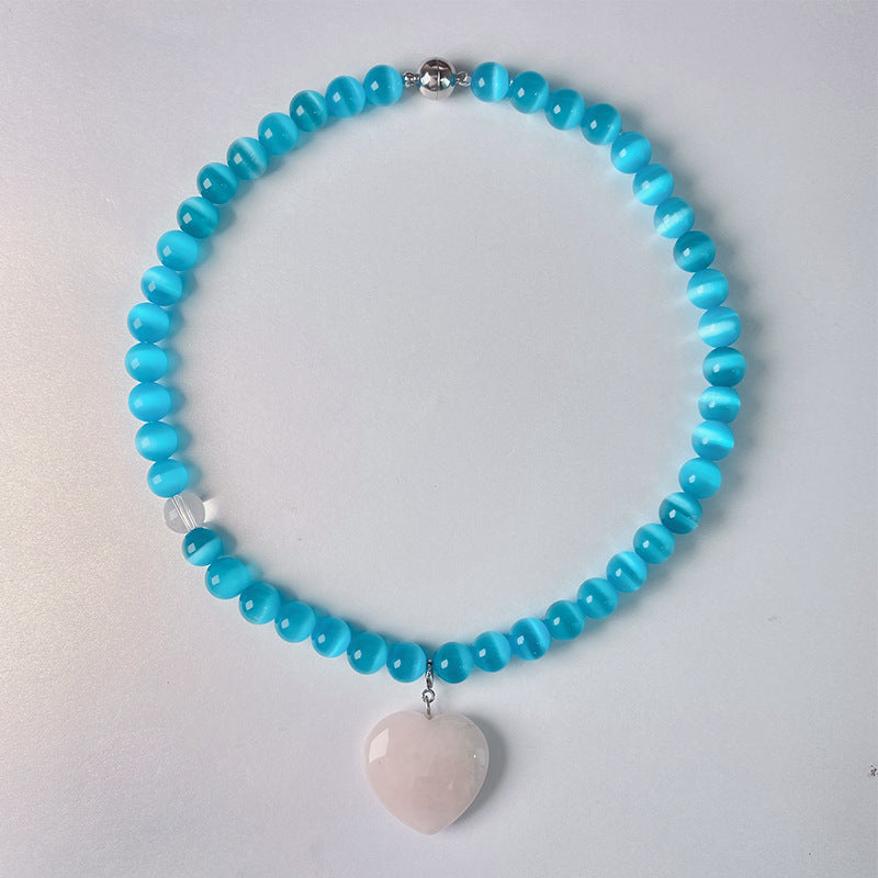 Glacier Blue Cat's Eye Beaded Necklace