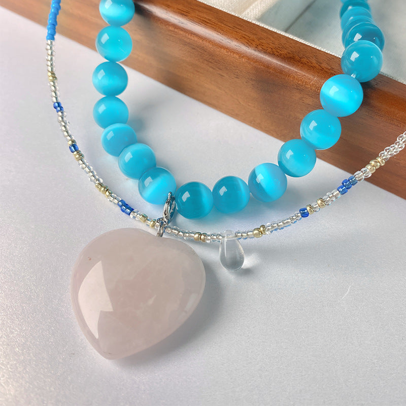 Glacier Blue Cat's Eye Beaded Necklace