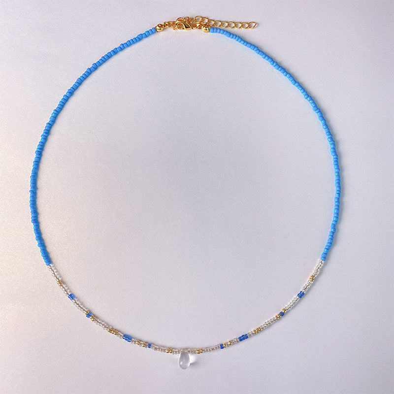 Glacier Blue Cat's Eye Beaded Necklace