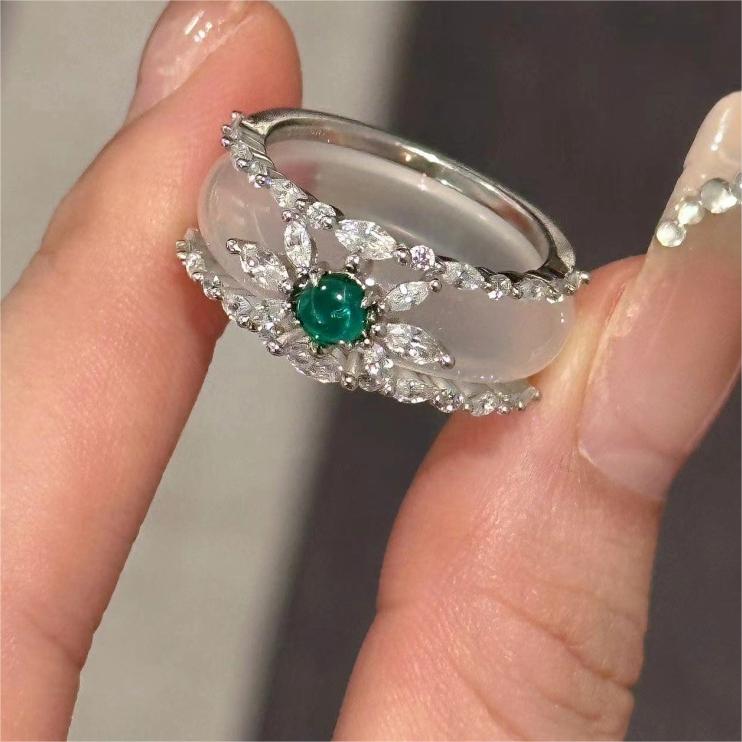 Ice Jade Ring White Agate Double Wear Ring