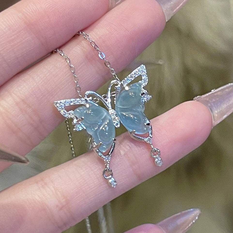 Light green butterfly hollow necklace