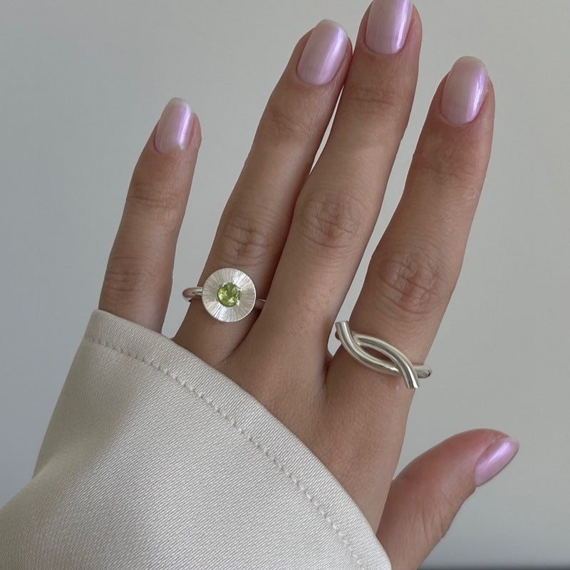 Olive Green Zircon Inlaid Disc Ring