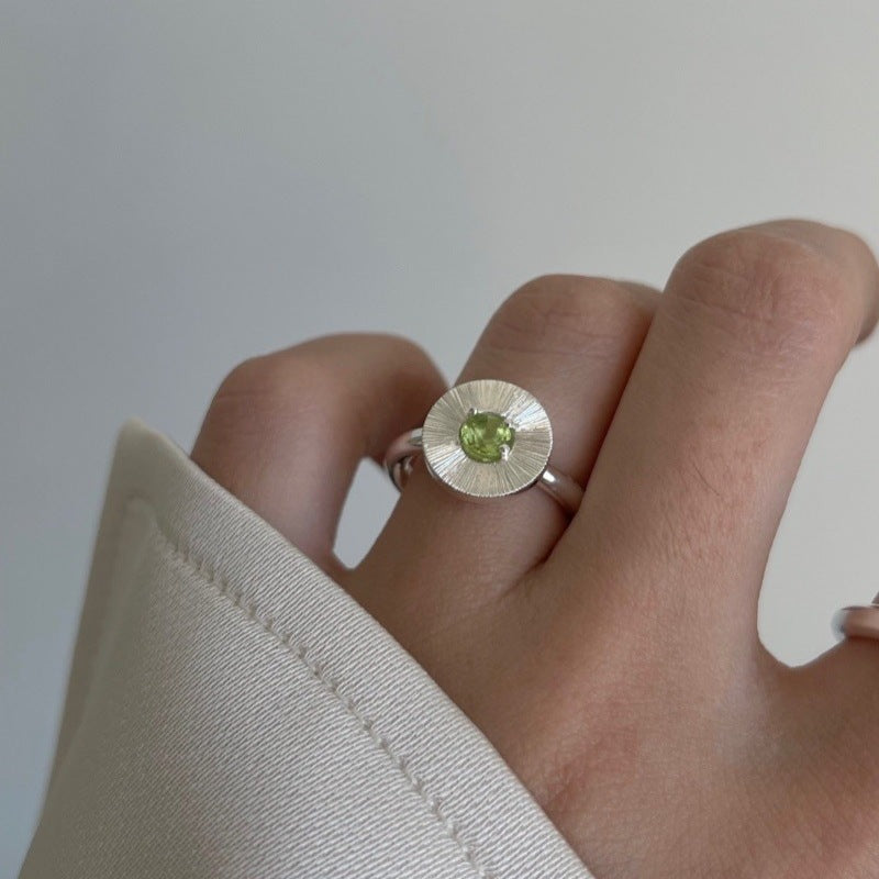 Olive Green Zircon Inlaid Disc Ring