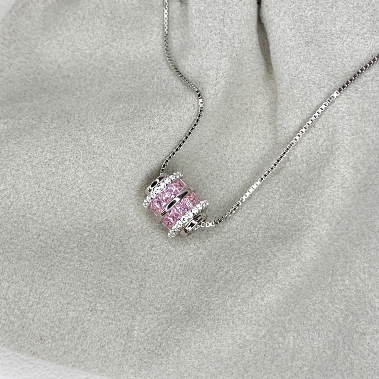 Pink diamond Barrel Bead Clavicle Necklace