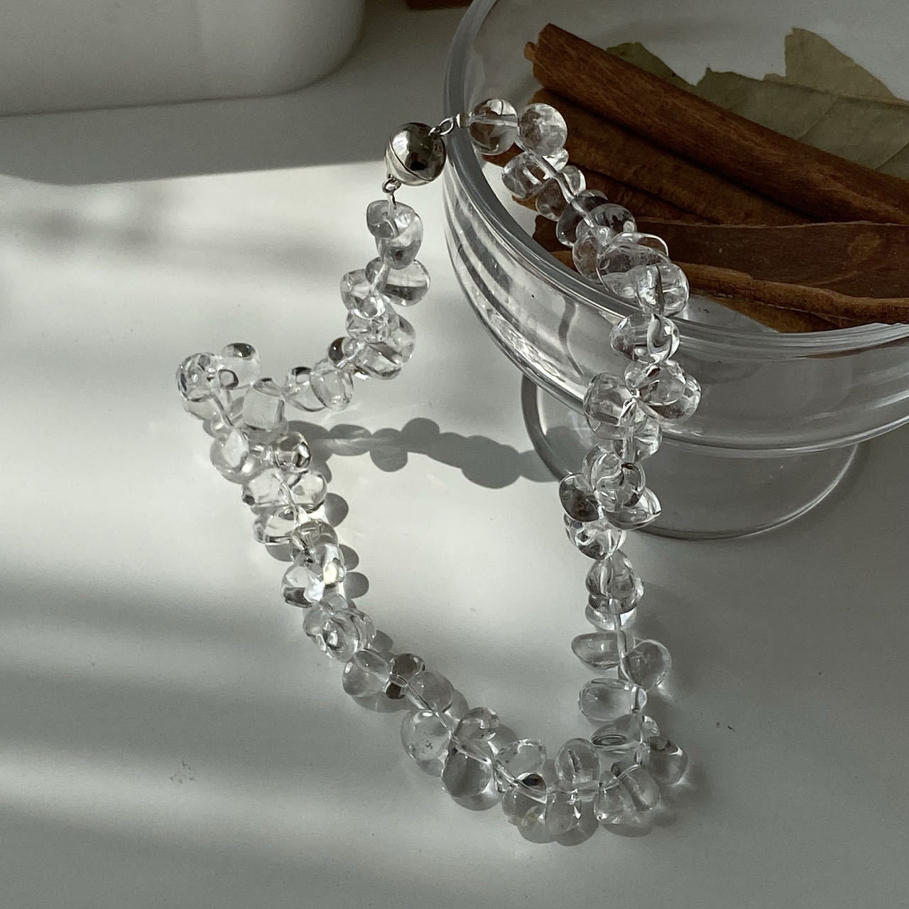 Pure natural white crystal irregular water drop handmade necklace