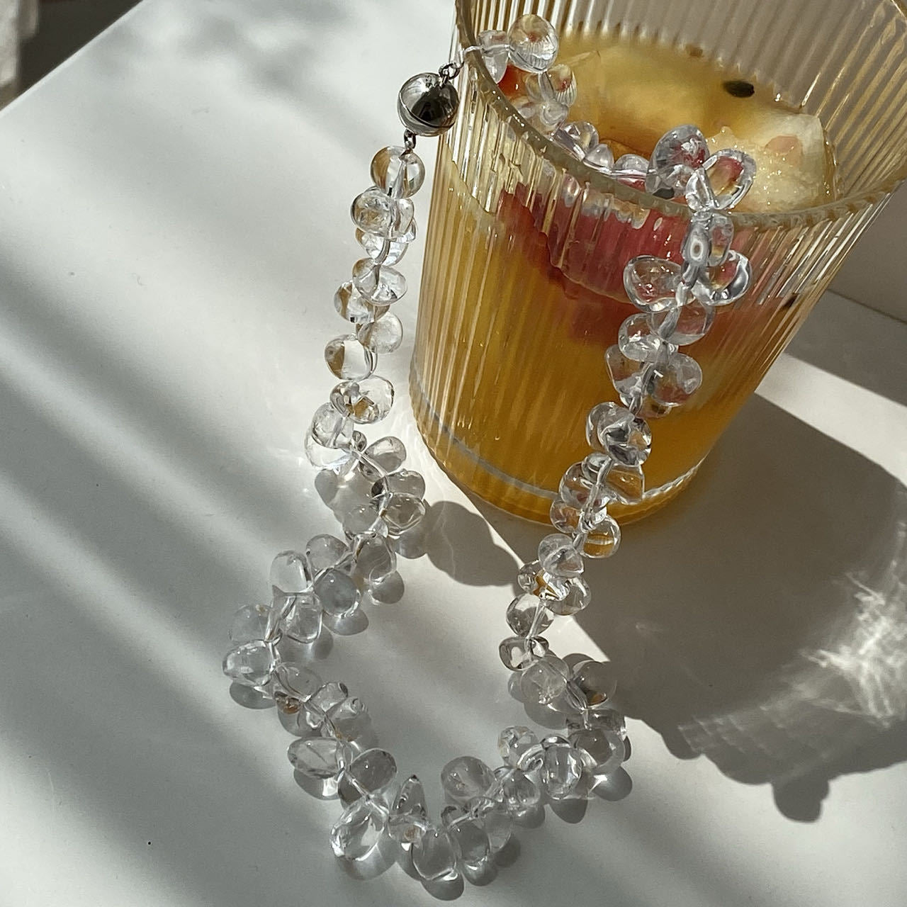 Pure natural white crystal irregular water drop handmade necklace