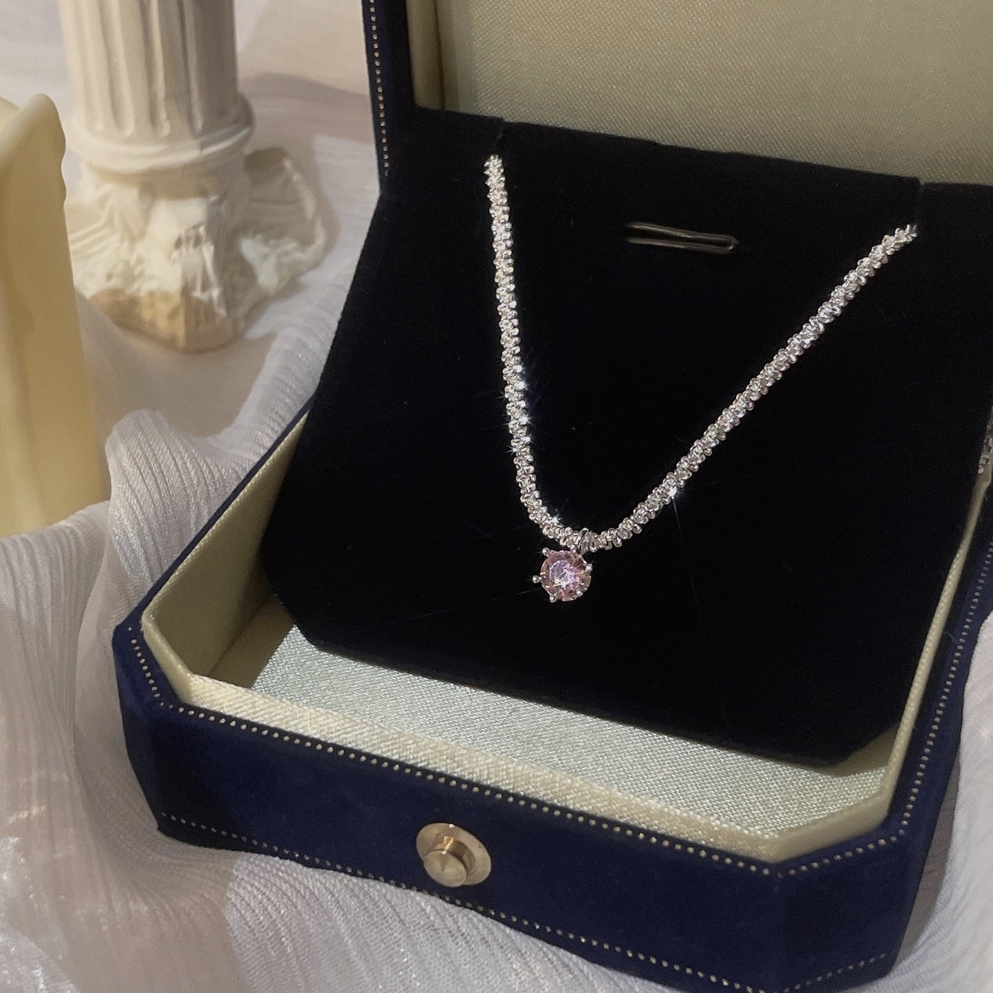 S925 sterling silver single diamond necklace